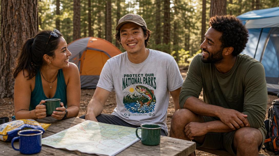 Person wearing a national park shirt outdoors