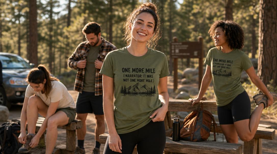 Close up of person wearing well fitting national park shirt with nature background
