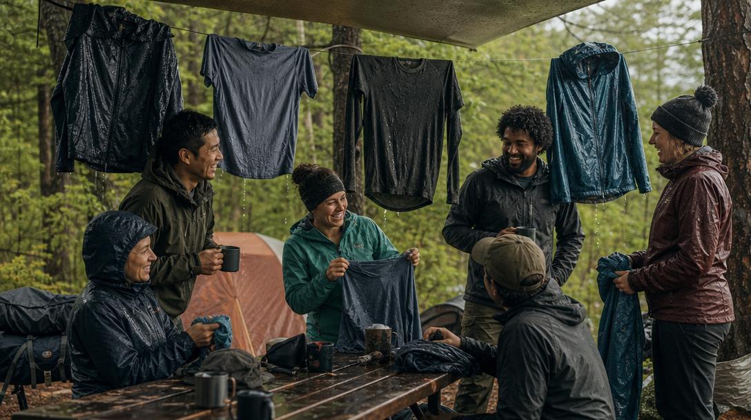 Hiker wearing a softshell jacket in misty weather