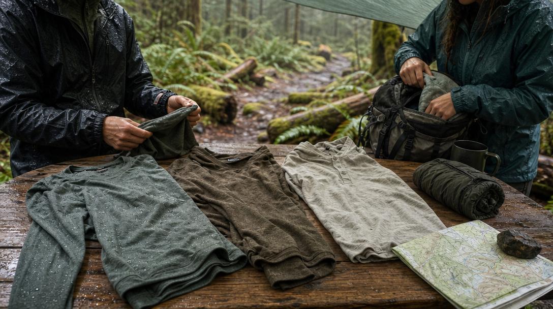 Hiker frustrated with wet shirt mistakes in Pacific Northwest