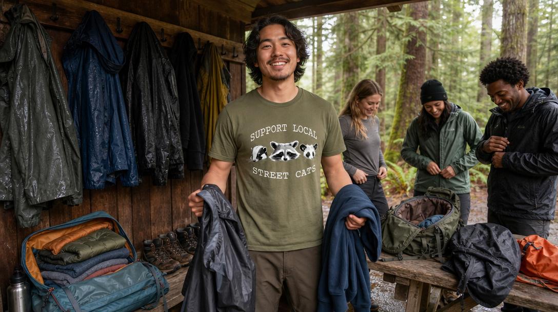 Layered clothing system for hiking in Pacific Northwest rain
