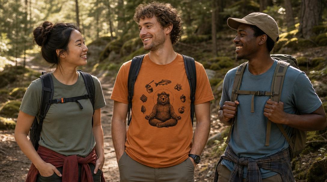 Examples of hiking shirts with regular, slim, and relaxed fit