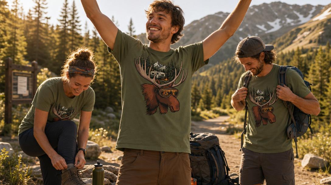 Hiker adjusting their hiking shirt outdoors