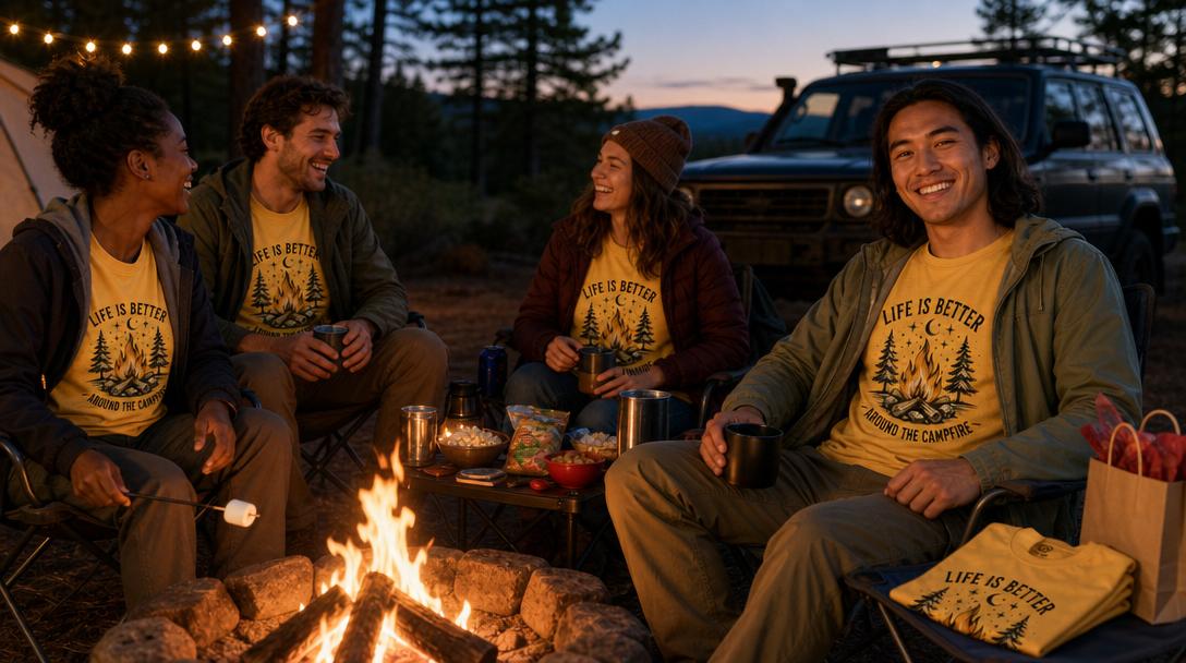 Group of people wearing matching national park graphic t-shirts