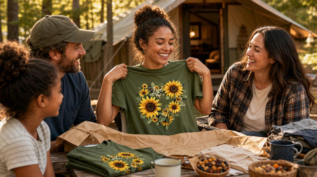Cozy national park graphic tees stacked on a shelf