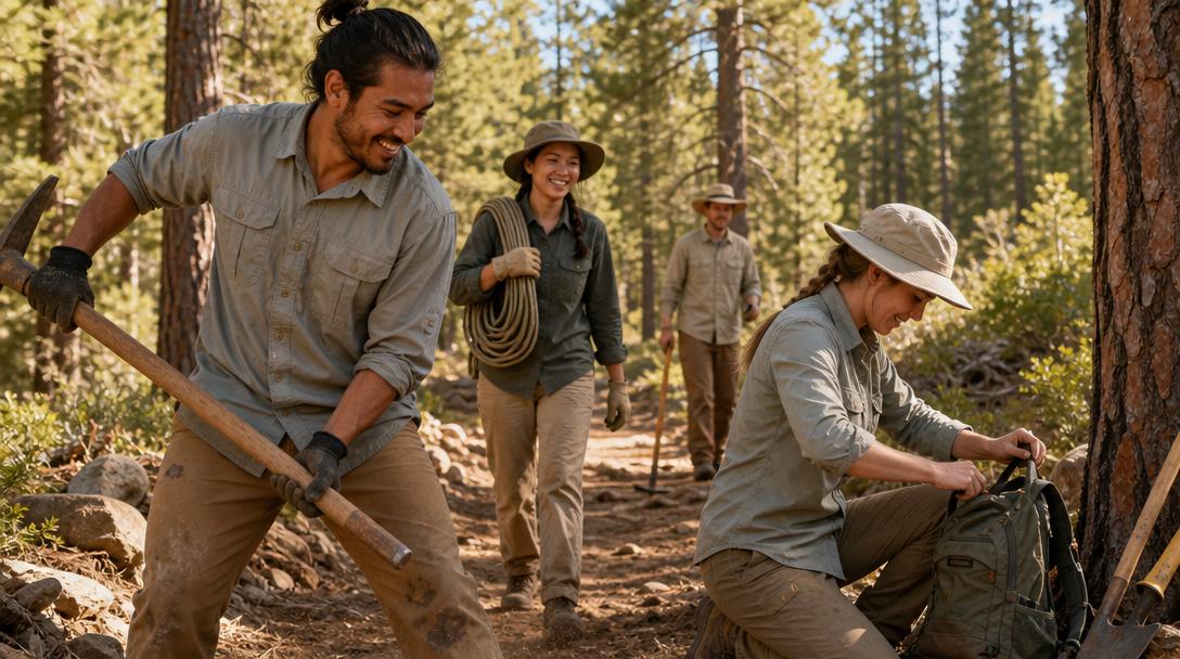Various collared hiking shirts displayed outdoors