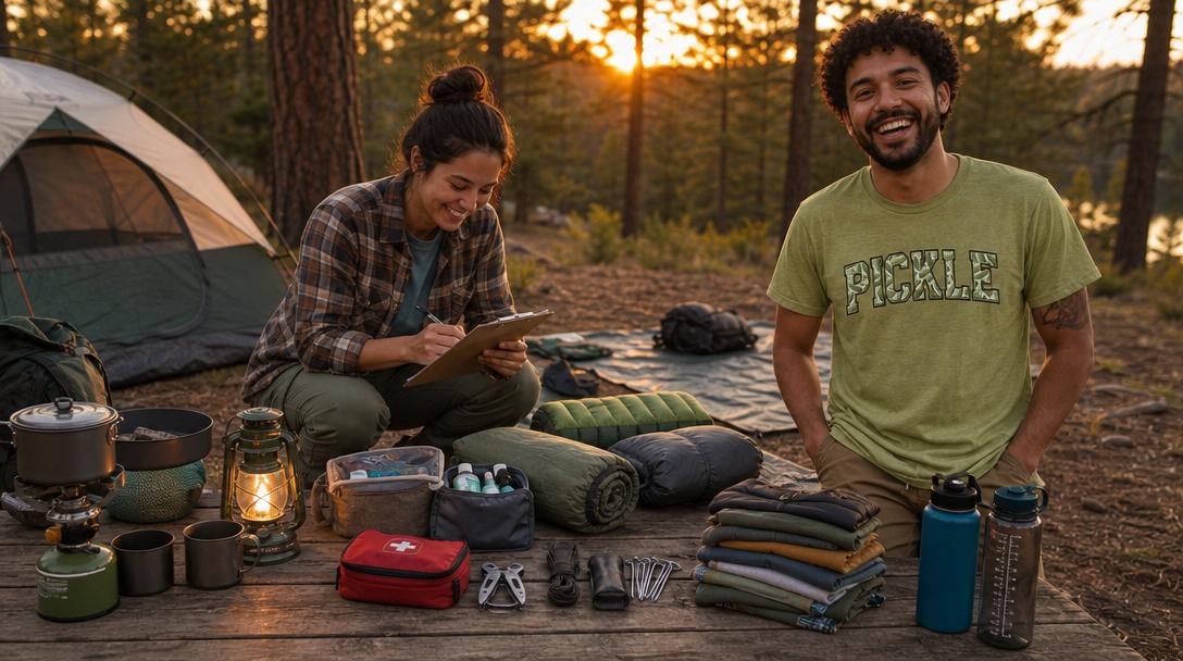 Essential camping gear checklist layout