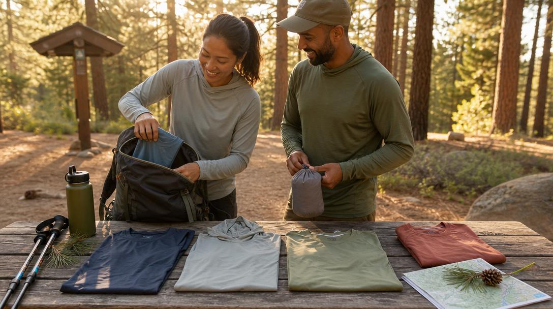 Hiking shirts laid out for a 7-day system
