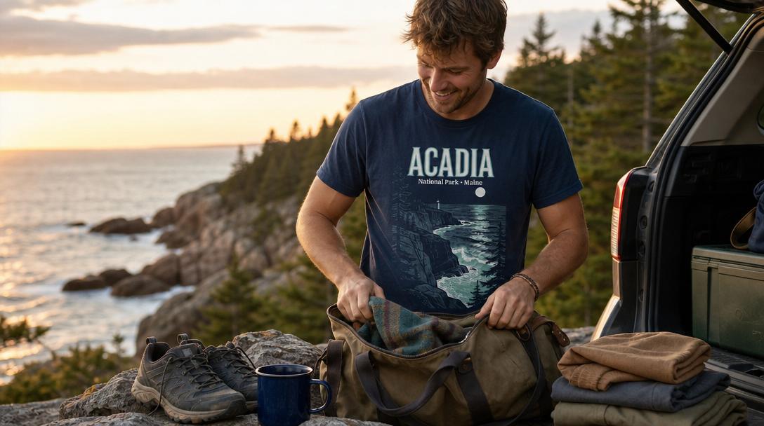 Worn national park shirt in a weekend bag