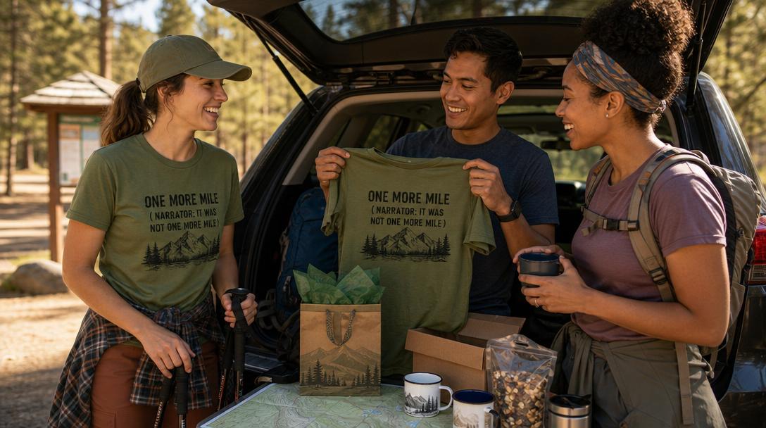 Selection of national park shirts displayed on a table