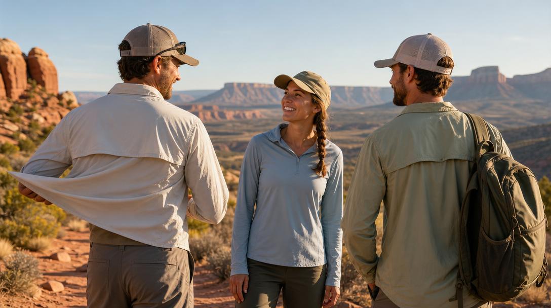Close-up of breathable hiking shirt fabric and mesh vents