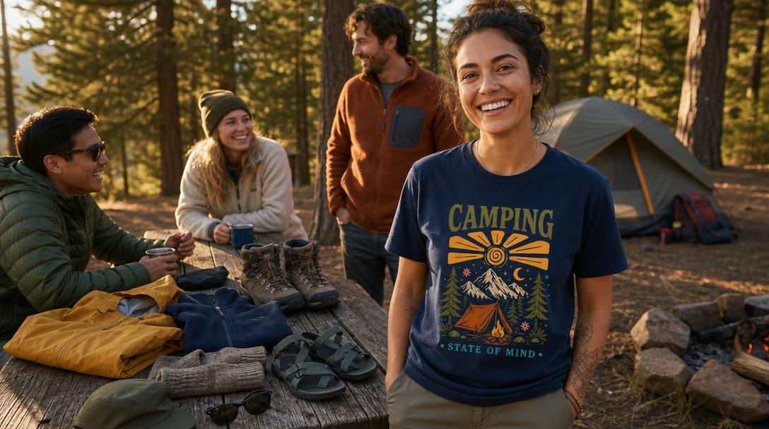 Essential camping gear including tent, backpack, and supplies sorted for checklist