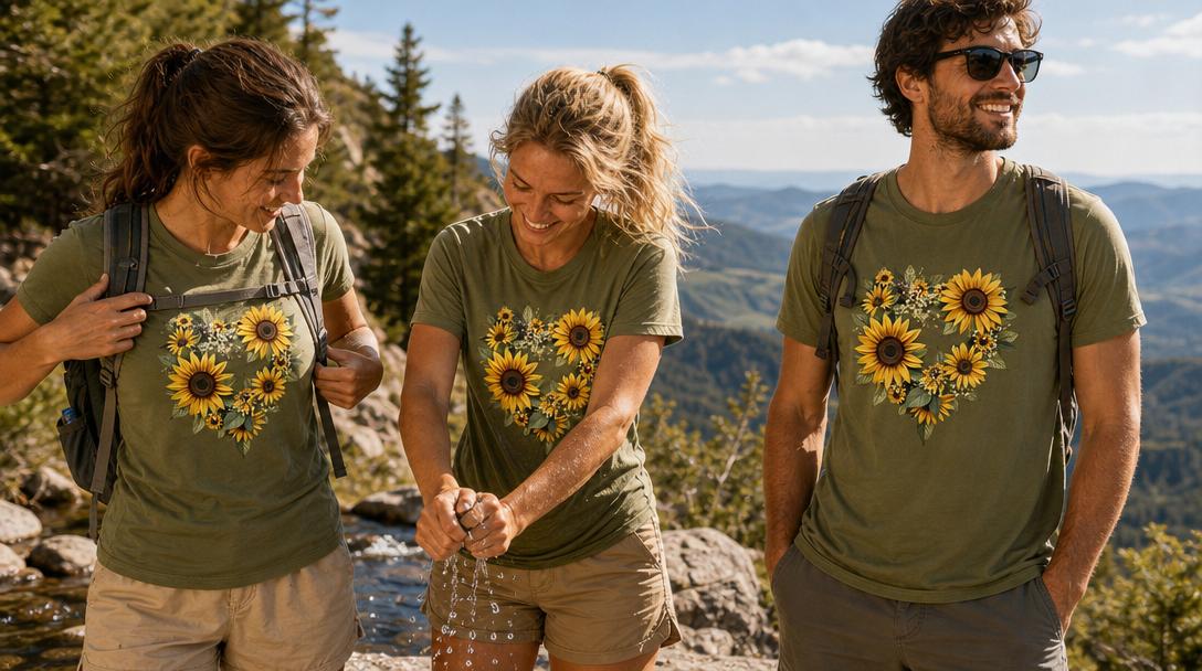 Hiker with technical features shirt on trail
