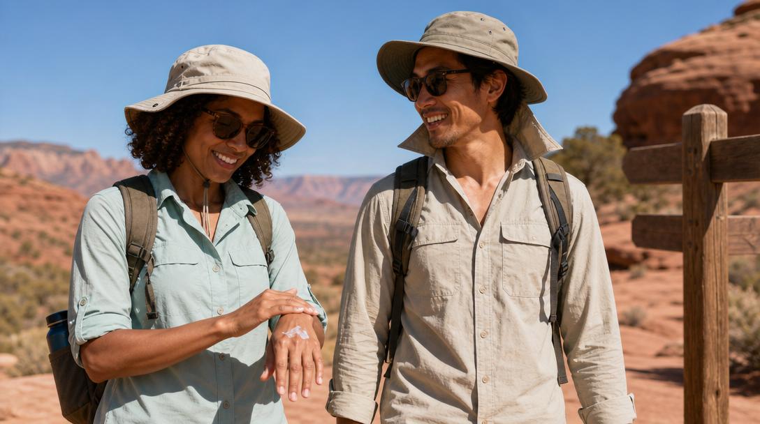 Close-up view of collar features on hiking shirts