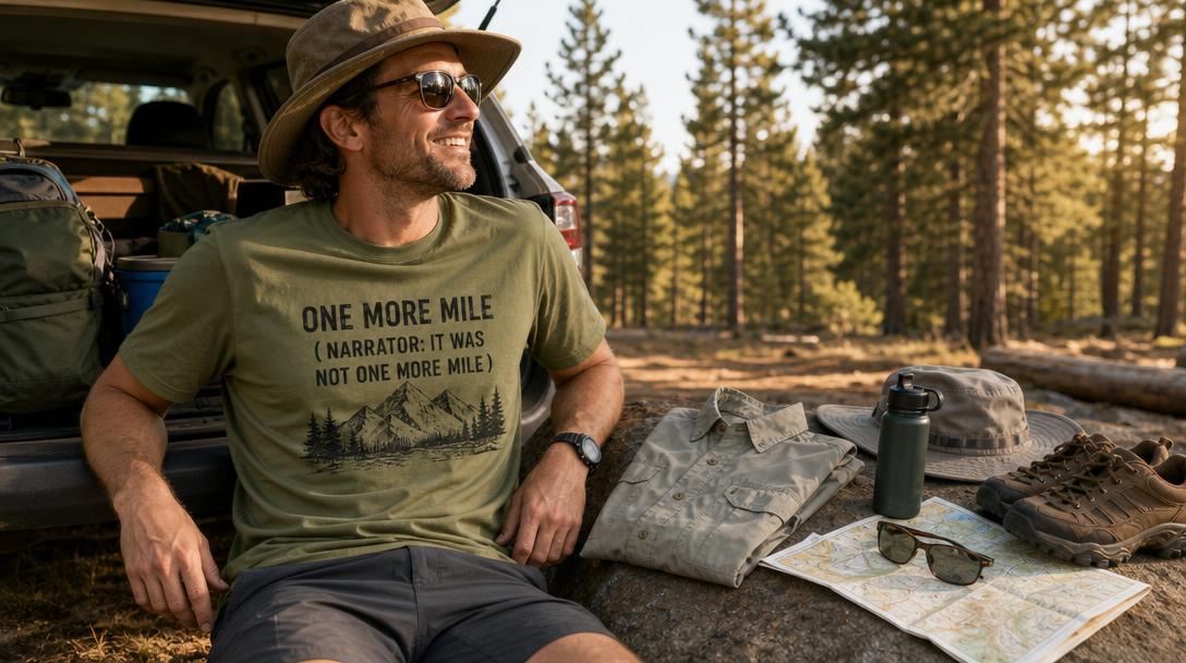 Example of a hiking shirt with double-fold collar