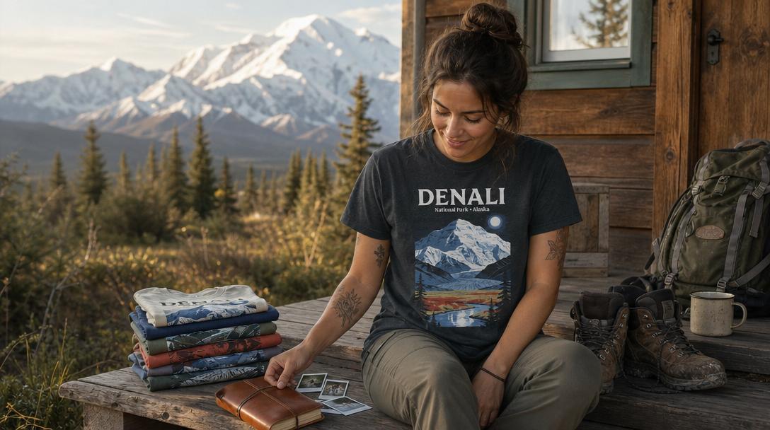 Worn national park shirt hanging on a rack