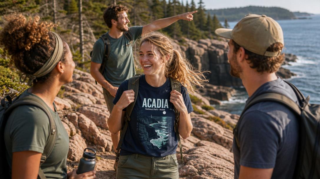 Person wearing national park shirt on a trail