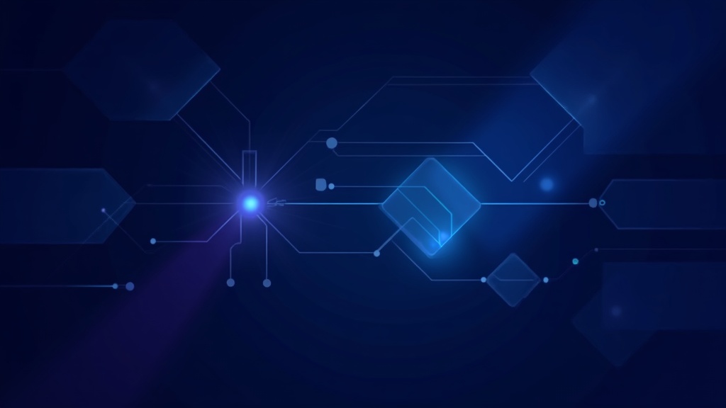 Geometric visualization of error-handling flow with circuit-like pathways in dark navy, featuring fail-safe branches sho