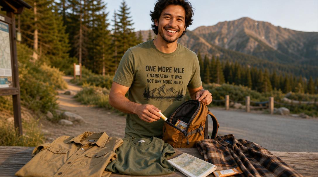 Button-down hiking shirt and technical T-shirt style