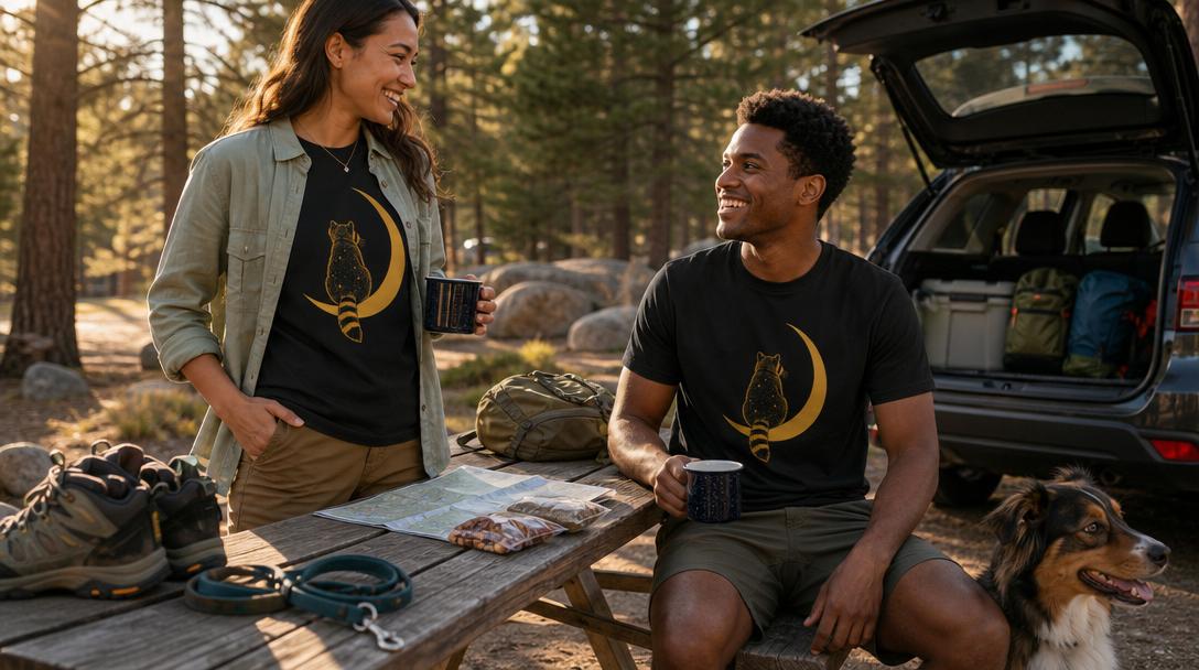 Hiking shirt with chest pockets holding trail items