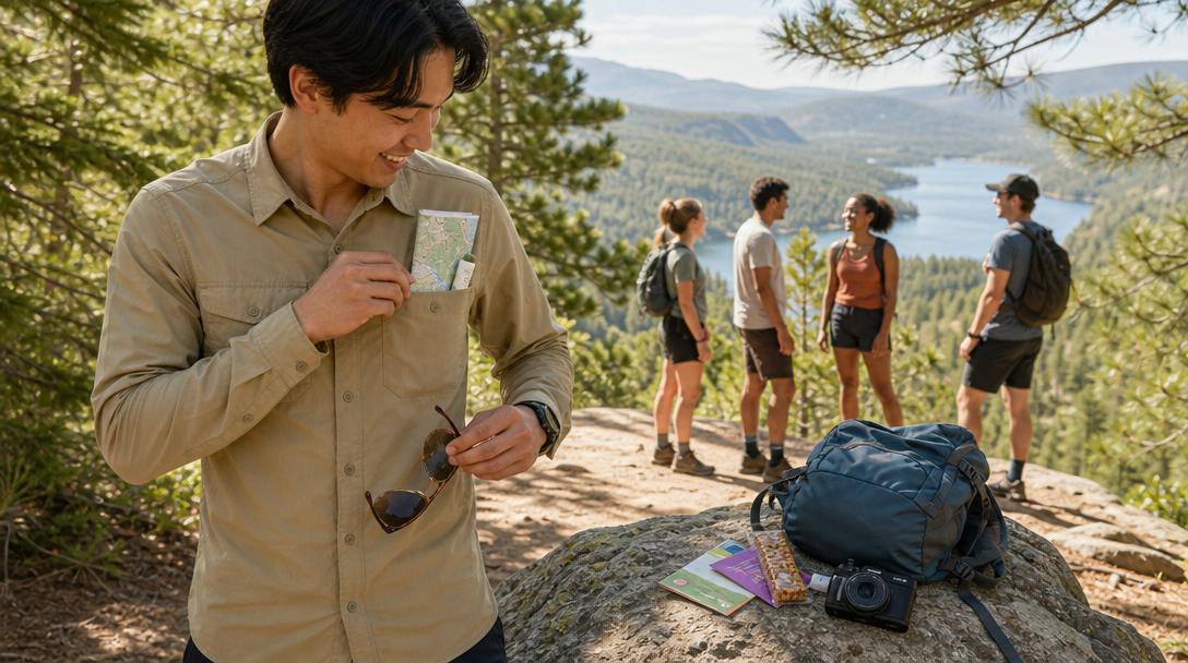 Various chest pocket styles on hiking shirts