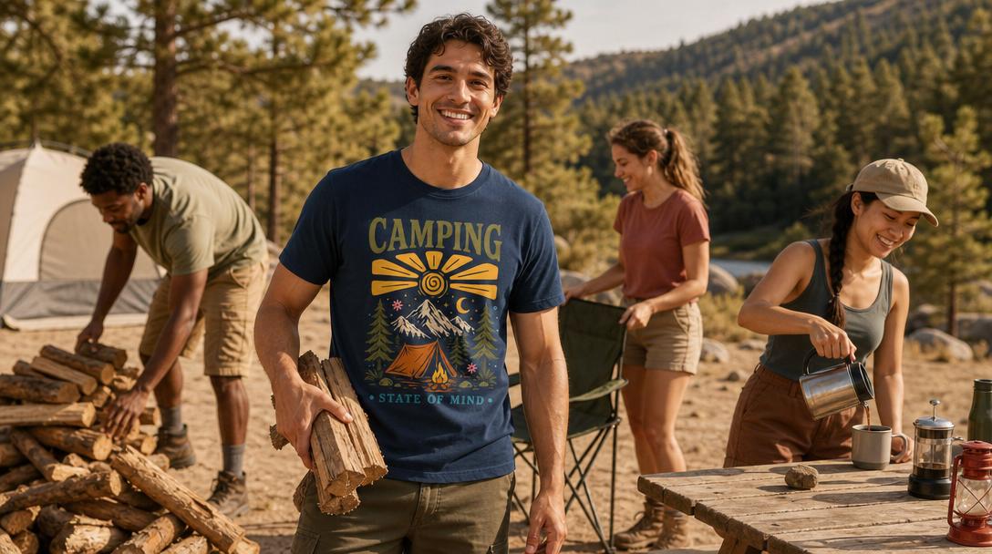 Person wearing a cotton hiking shirt in a natural outdoor setting