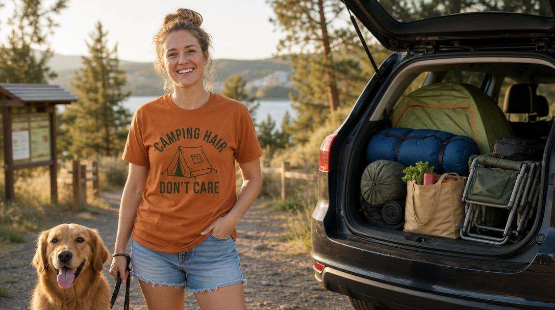 Tag showing fabric quality of a camping tee