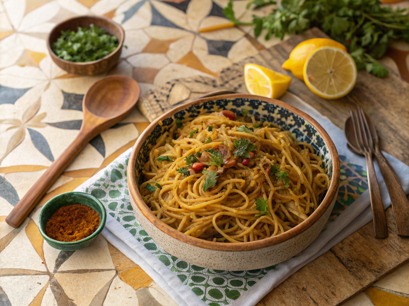Tunisian Mloukhia with Noodles