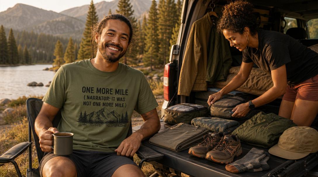 Beginner hiking outfit on trail