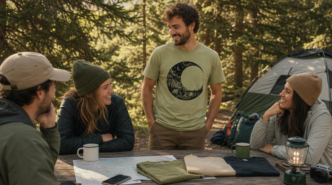 Person deciding which graphic tee to pack for a trip