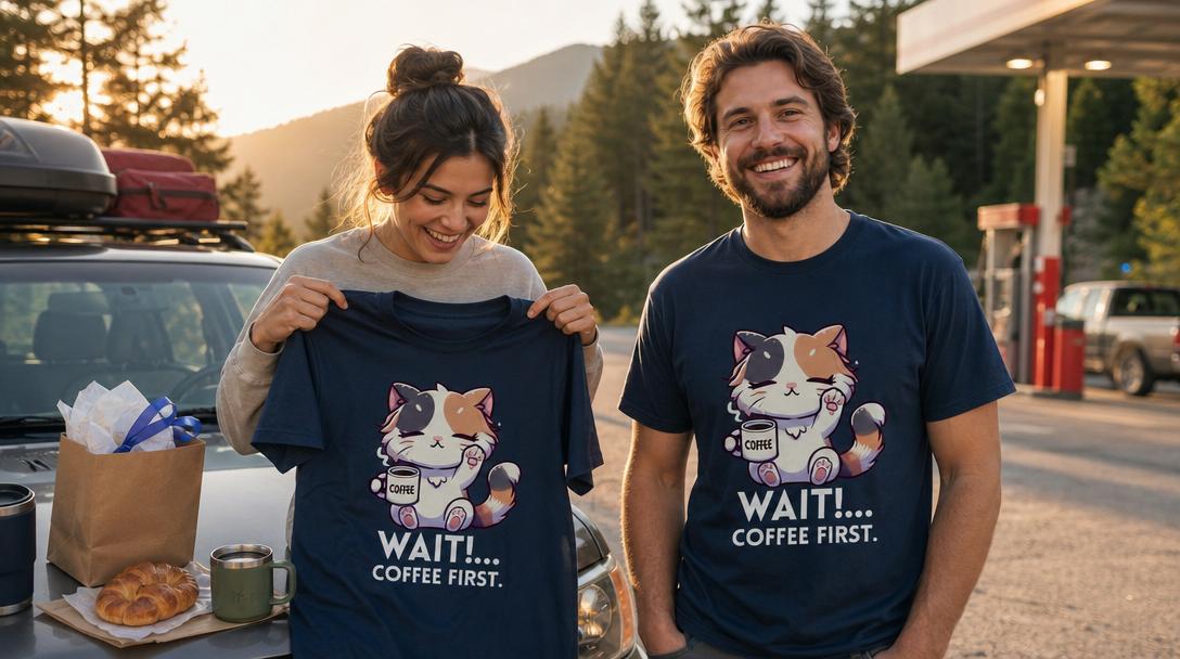 Wrapped road trip graphic tee as a gift
