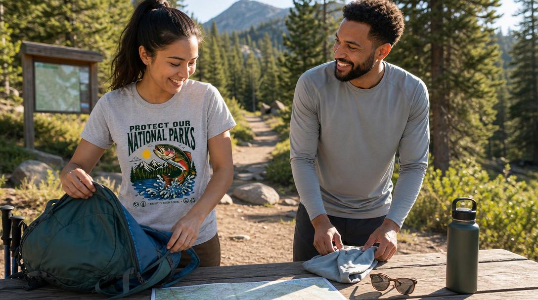 Comparison of hiking shirts and performance tops on trail