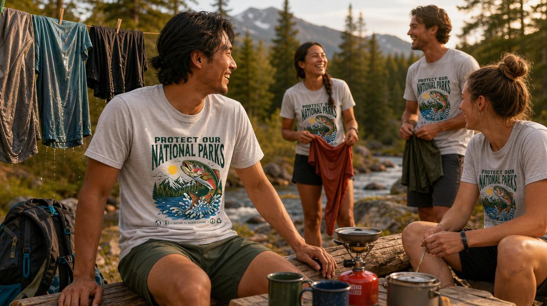 Hiking shirt wet environment and waterfalls