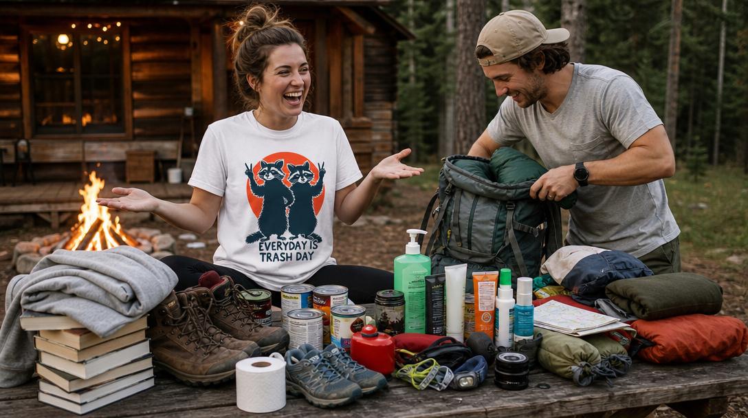 Packed hiking backpack for a day hike showing organized compartments