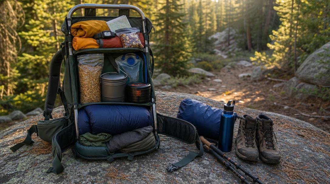 Properly packed backpack for an overnight hiking trip