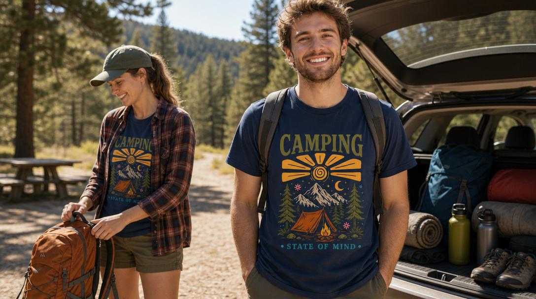Funny hiking shirts displayed on trail hikers