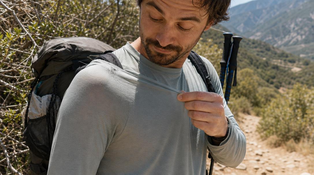 Lightweight hiking shirt with visible wear risk