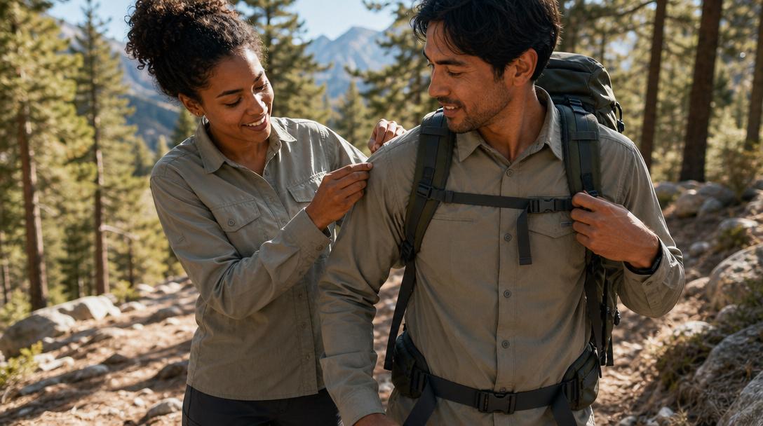 Worn ultralight hiking shirt with fabric thinning and pilling