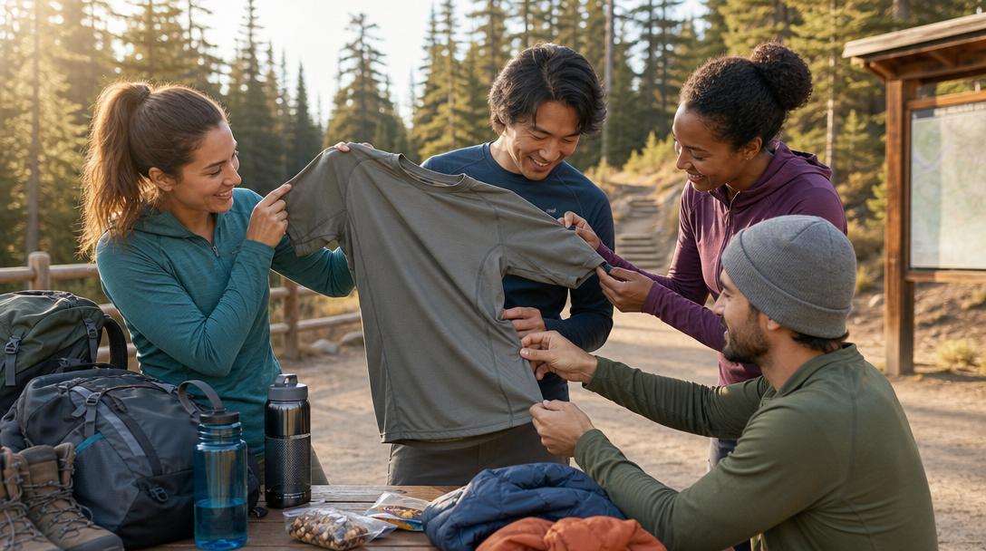 Close-up of hiking shirt materials and fabric textures
