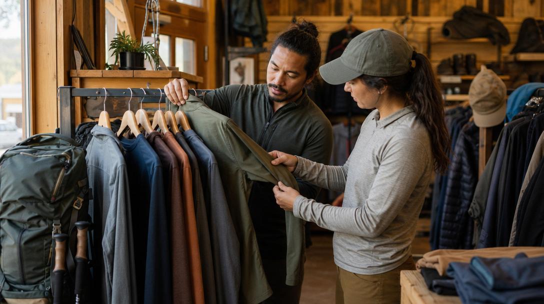 Casual tee hanging on a rack in outdoor setting