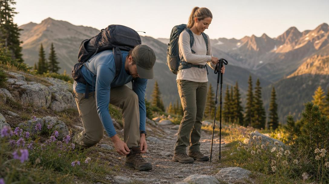 Close-up of long hiking shirt staying tucked under backpack