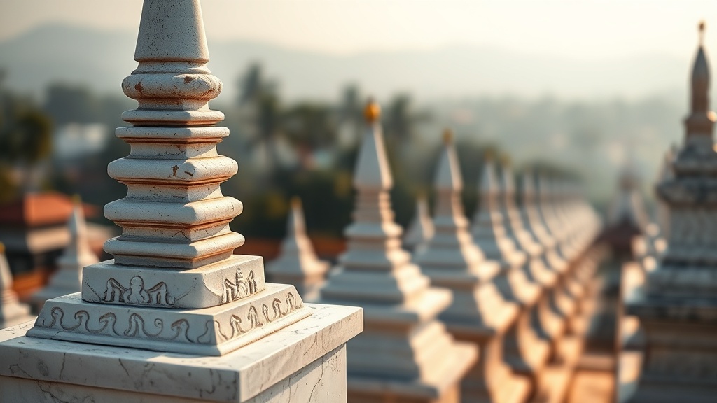 Rangée de kyauksa gu, les petits édicules blancs de la pagode Kuthodaw à Mandalay