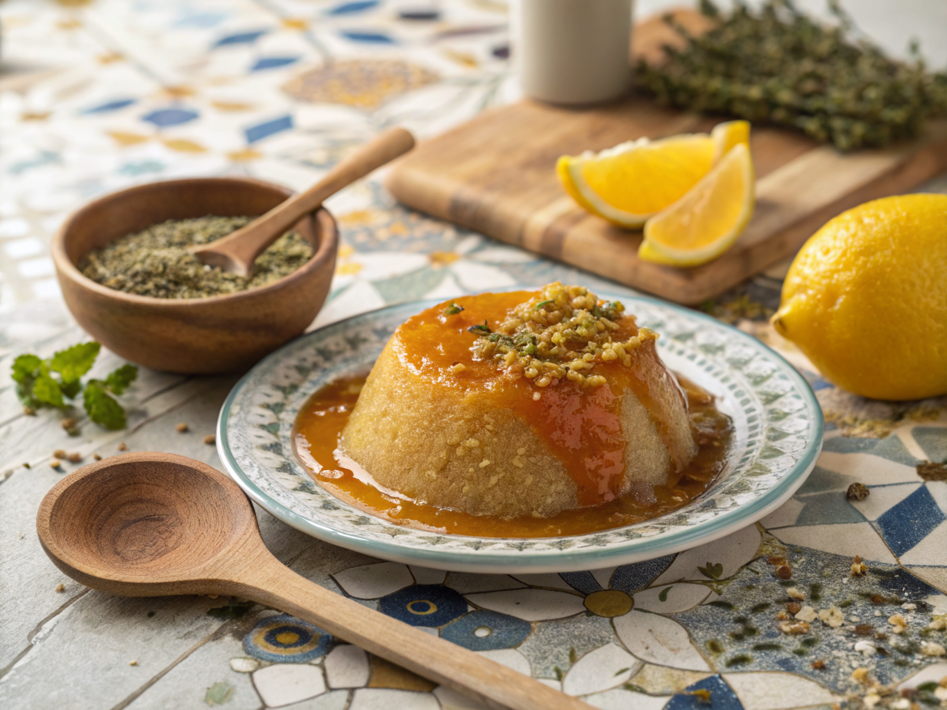 Lebanese Semolina Halva with Orange Syrup