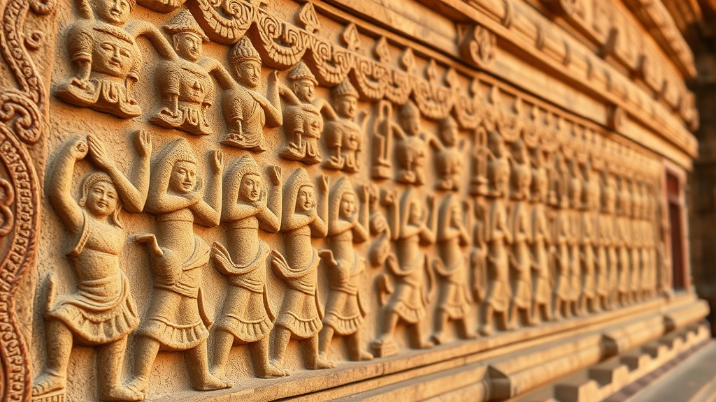 Détail d'un bas-relief sculpté représentant une procession de dévots sur les murs du temple de Shitthaung