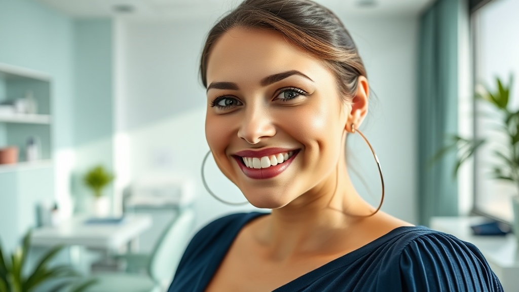Mujer embarazada sonriendo en una consulta dental segura