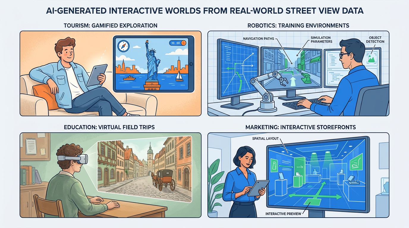 Four illustrated use cases of Google Street View Project Genie across industries