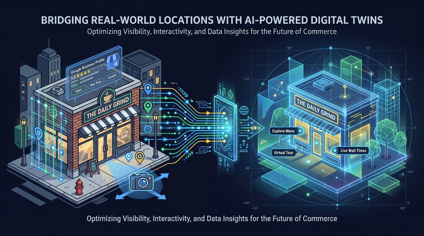 Business storefront data feeding into AI world model for accurate spatial representation