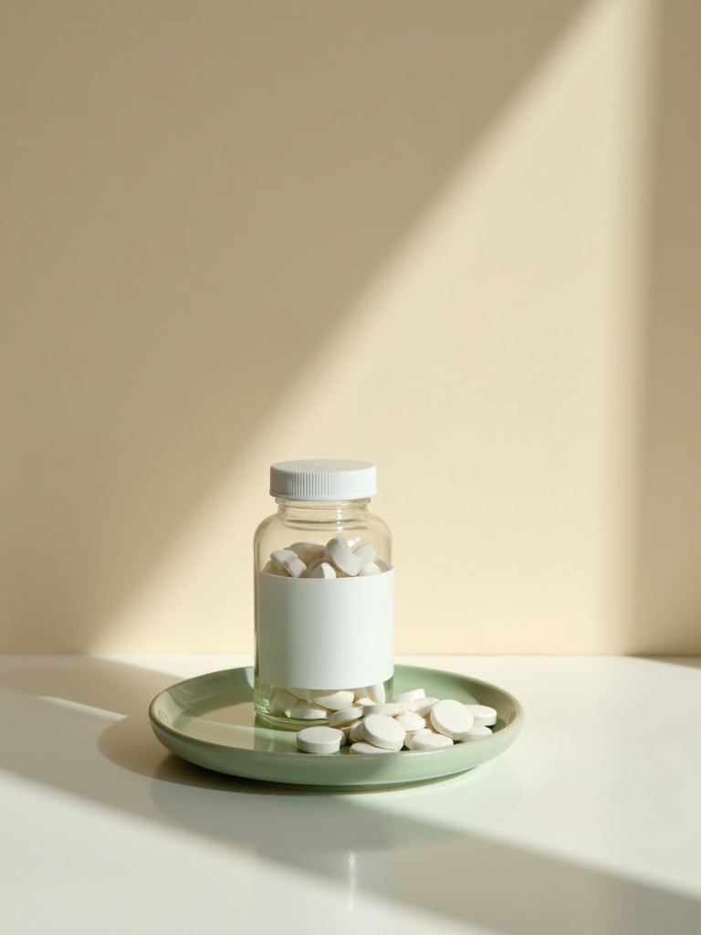 Magnesium mineral supplements on sage green plate