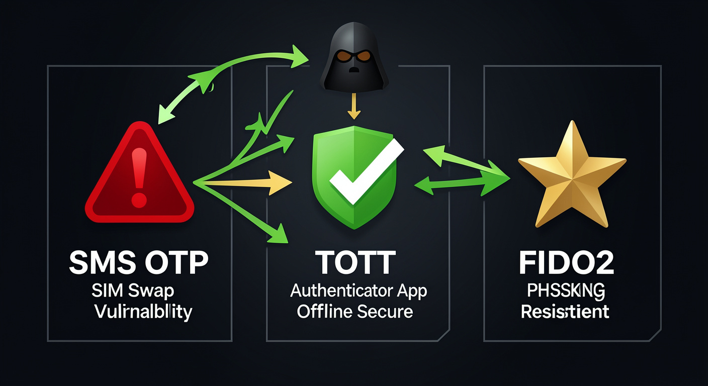 NIST SP 800-63B SMS OTP restricted authenticator diagram showing threat vectors compared to TOTP