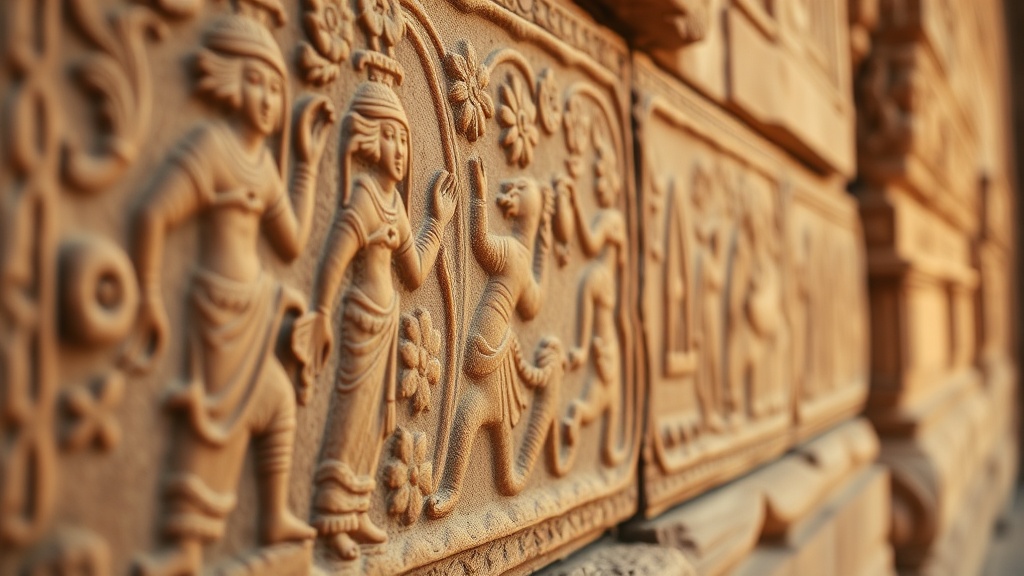 Bas-reliefs khmers sculptés dans le grès rose d'Angkor Vat, détail d'apsaras